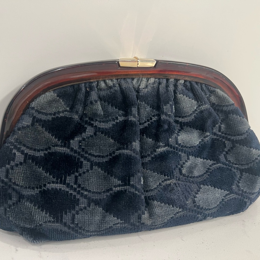 Vintage SMco. Clutch Purse Navy Blue Tortoise Lucite Retro Fashion